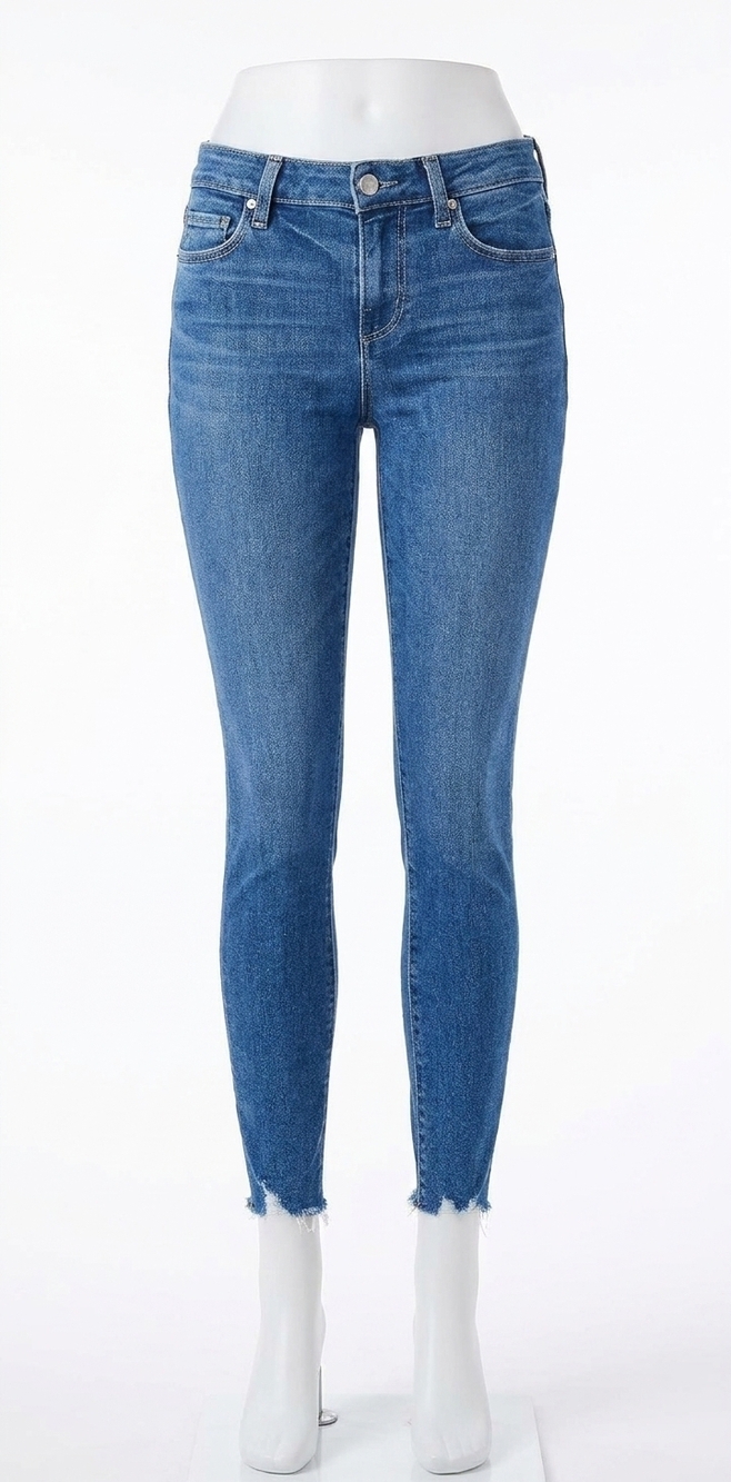 NEW PAIGE verdugo ankle skinny jeans in vibes with ragged fray hem/blue